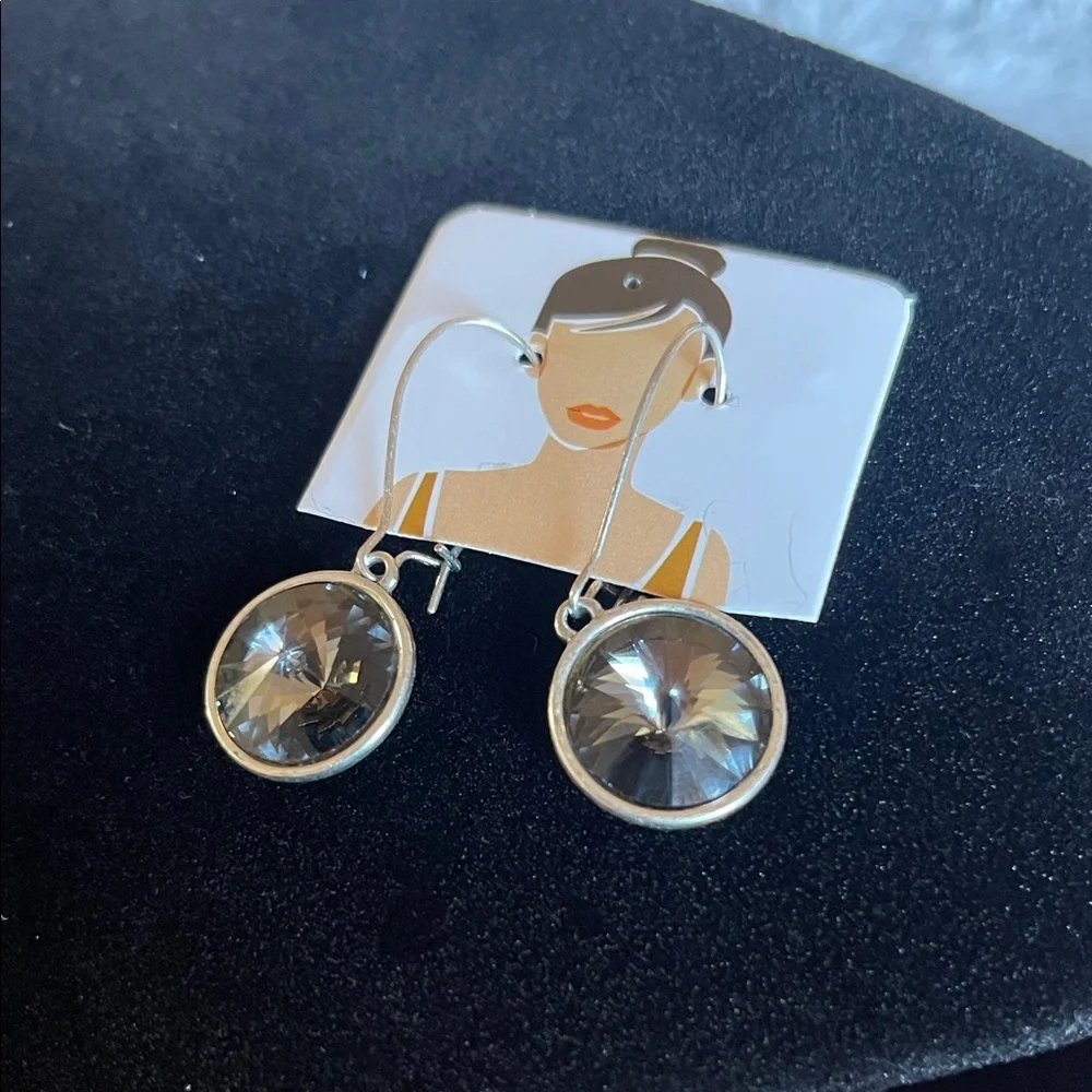 Silver tone frío earring whit black faceted stones